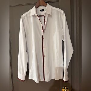 St.Lynn Men’s White Slim Fit Dress Shirt with Red Accents, size L